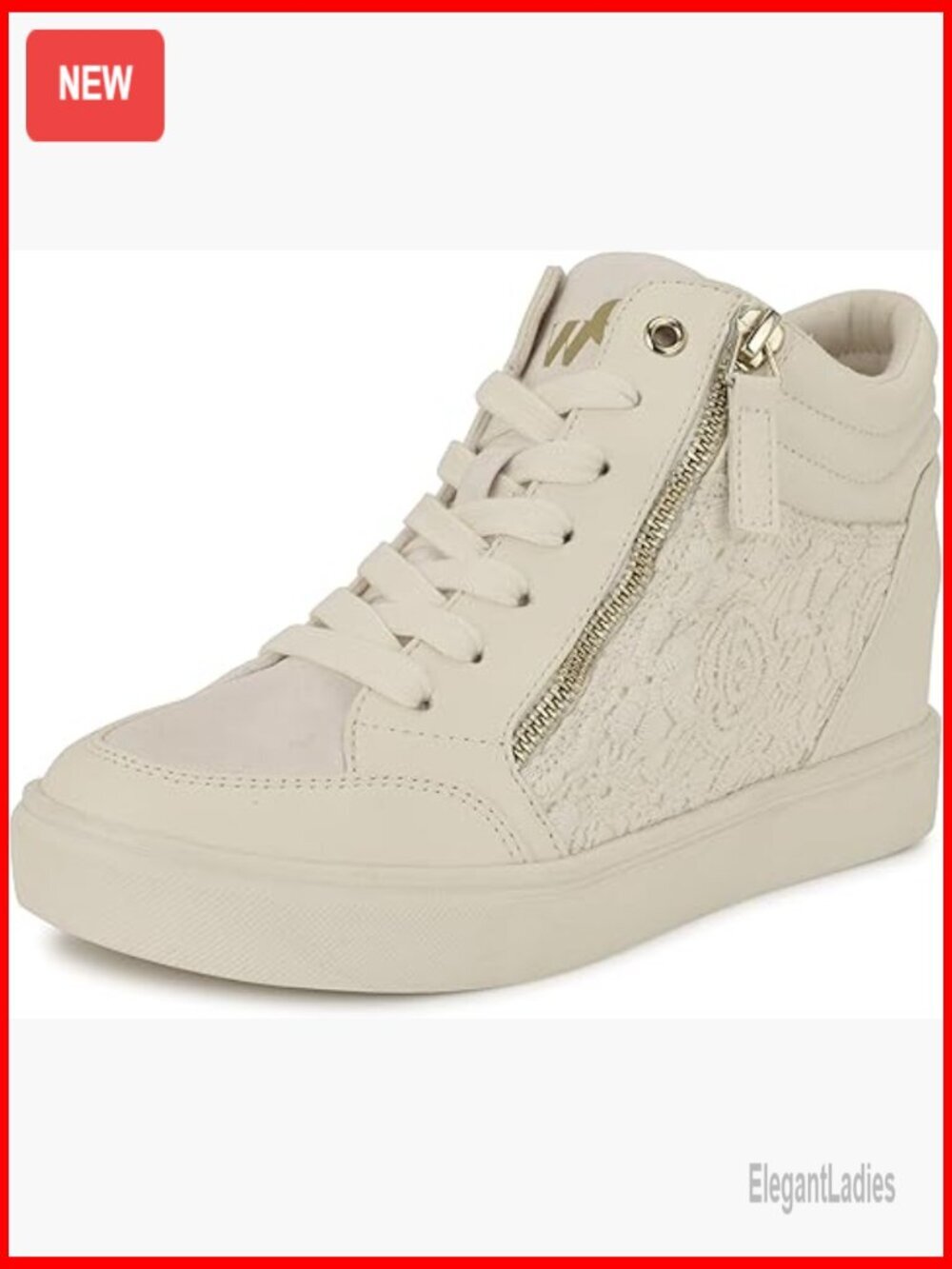 Fashion Sneakers with Hidden Wedge, Exposed Zipper, 2.17 Inch Heel